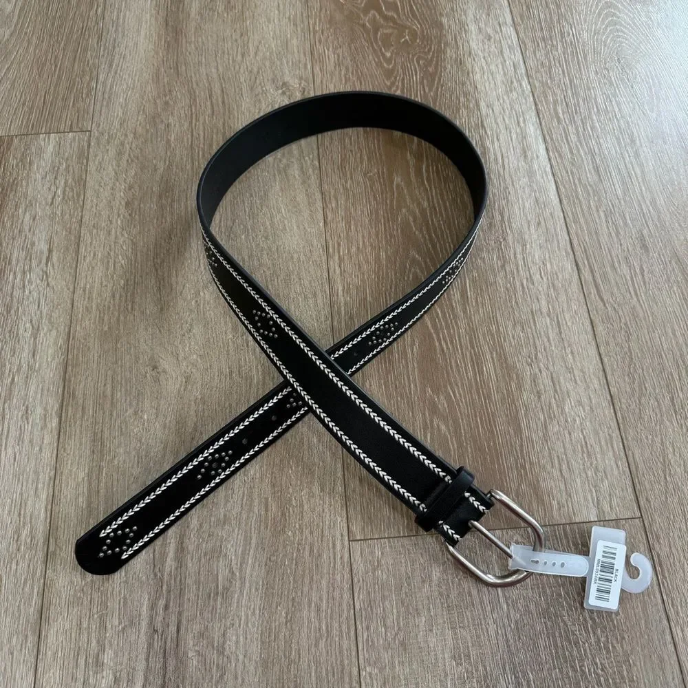 NEW Western Heart Pattern Studded Boho Vegan Leather Belt Black